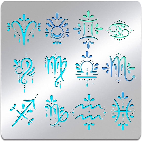 1pc Zodiac Signs Themed Metal Stencil Stainless Steel Drawing Stencil Template for Wood Burning Wall Painting Crafts and Decorations 6x6"