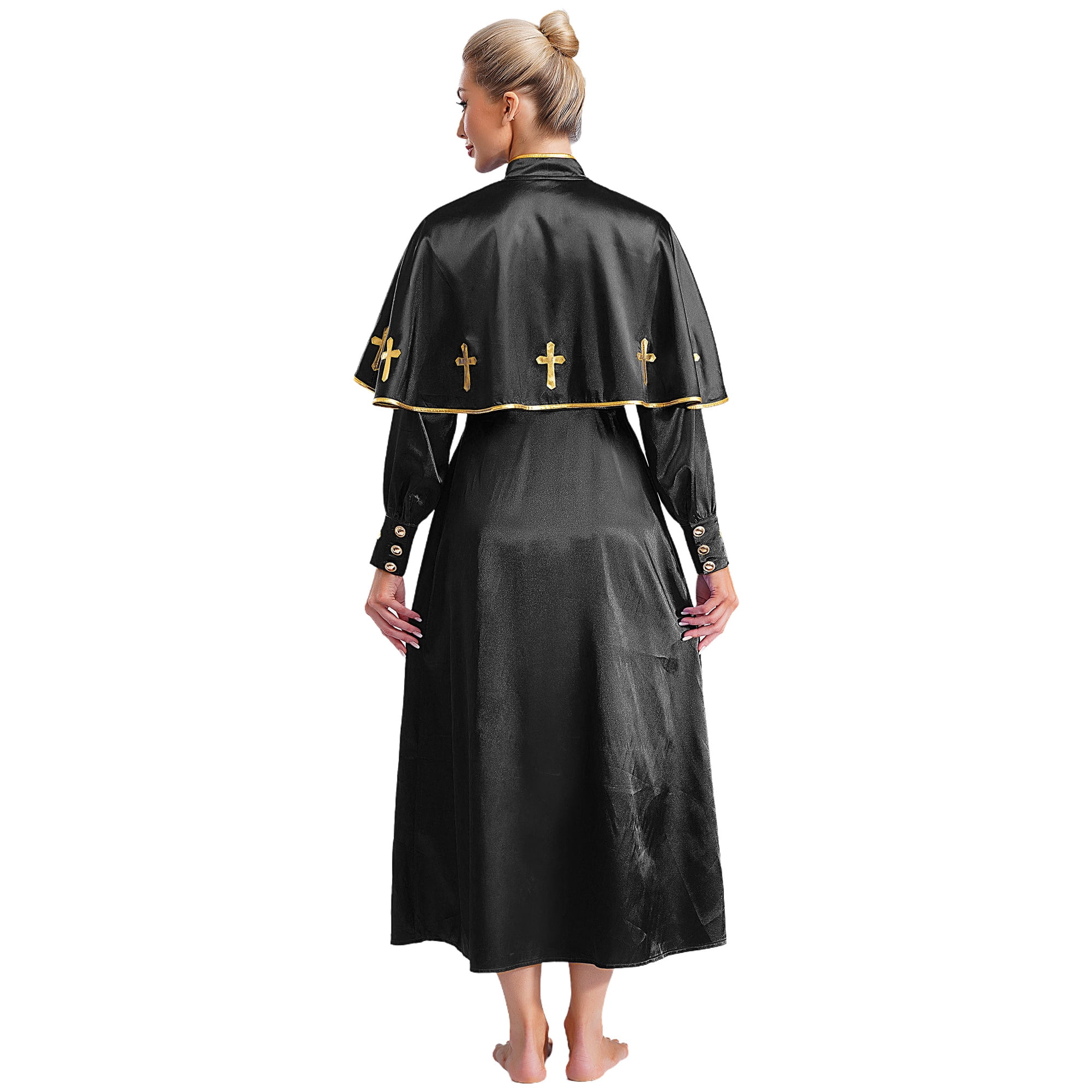 Women's Church Robe - Long Sleeve Choir Robe With Metallic Trim, Button Front, Loose Fit Clergy Dress For Pastor Or Minister 2 thumbnail image