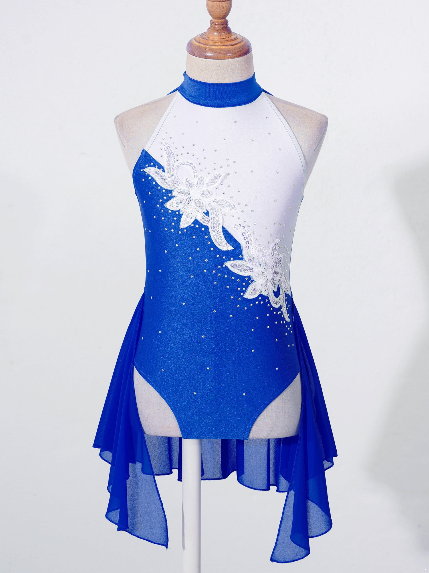 Alvivi Rhinestone Sleeveless Athletic Dance Dress for Kids Girls Figure Skating Competition Costume Royal Blue 10