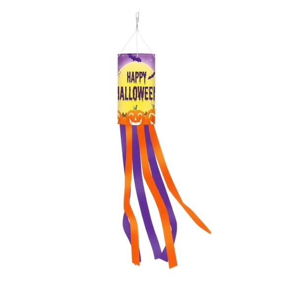 Halloween Windsock Outdoor Decor, Happy Halloween Hanging Flag with Pumpkin Ghost, Waterproof Polyester Garden Tree Porch Decoration for Yard Party