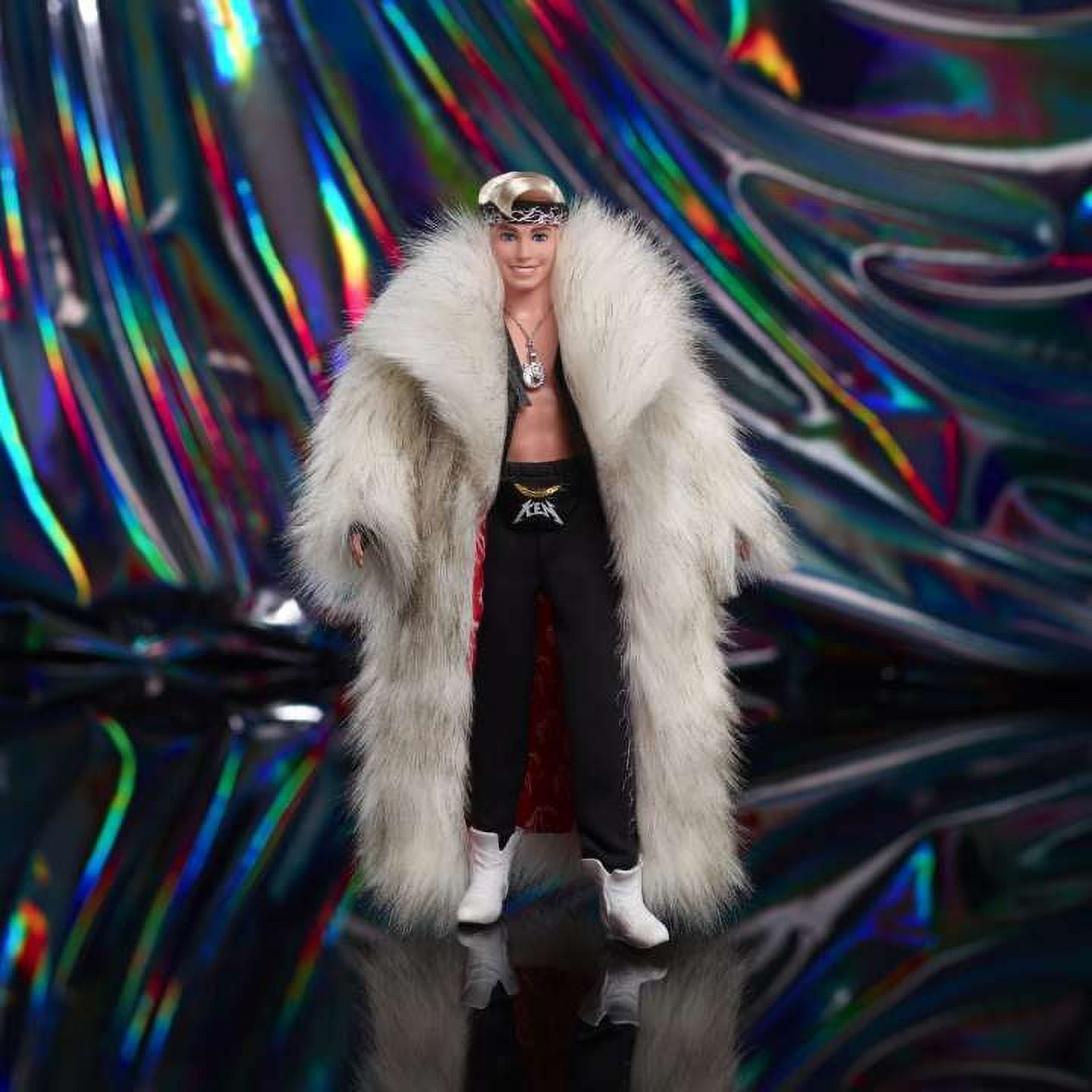 Barbie The Movie Ken Doll (Big Faux Fur Coat & Black Fringe Vest with Bandana)