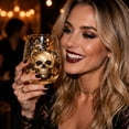 thumbnail image 4 of Golden Skull Halloween Glass Summerween, Tumbler Drinking Cup, 2D Embossed Skeleton Motif, Clear Glass Gold Accent, Party Home Bar Tableware Decor, 1 Pc, 4 of 6