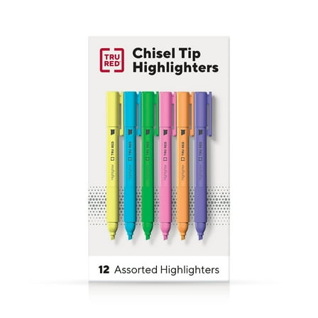 Staples TRU RED Pen Style Chisel Tip Highlighter Assorted Colors 12/Pack TR54586