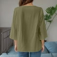 thumbnail image 4 of Womens 3/4 Sleeve Tops Cotton Linen Shirts V Neck Lace Casual Loose Fit Blouses Boho Fashion, 4 of 4