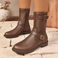 thumbnail image 2 of SAWOBUUN Womens Mid Calf Boots Vintage Low Heel Round Toe Faux Leather Comfortable Non-Slip Boots with Side Zipper, 2 of 8