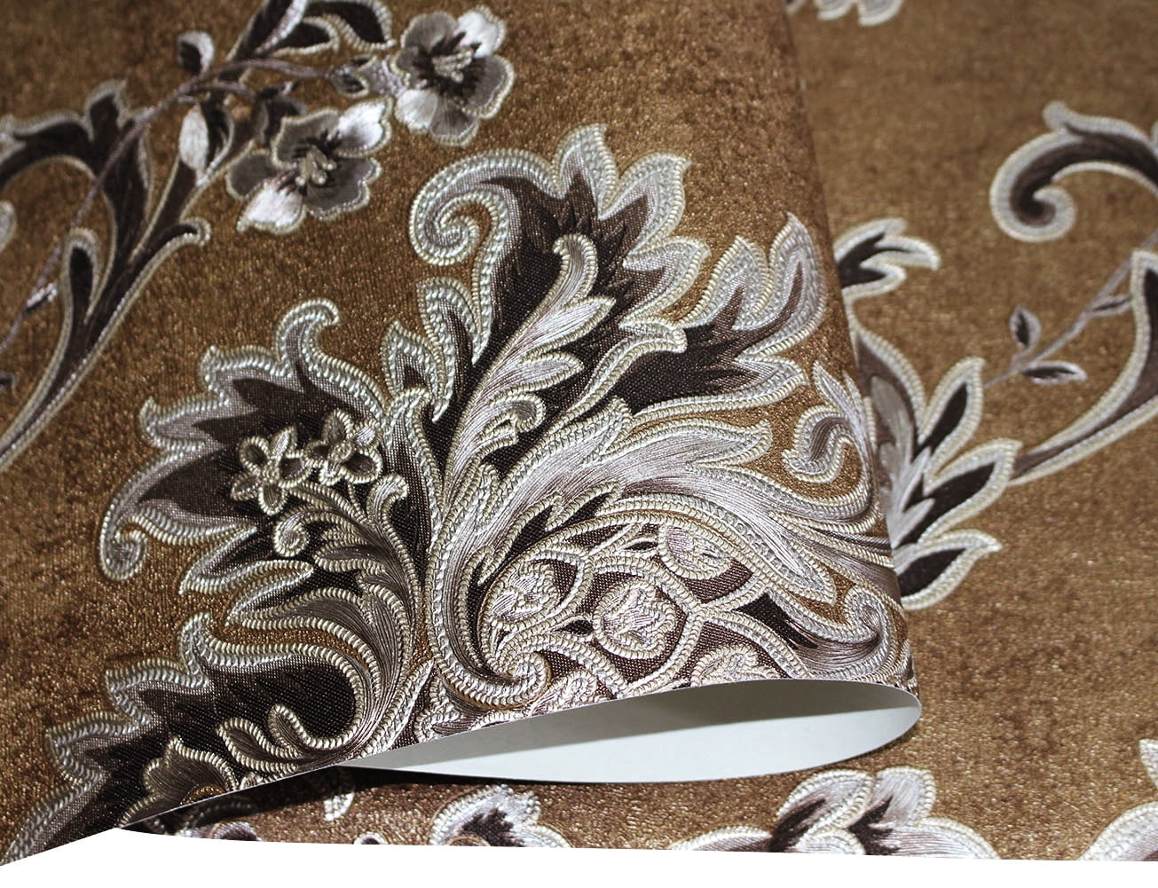 Brown/Black/Gold/Beige Damask Embossed Textured Thick Wallpaper Roll for Living Room Bedroom Decorative 20.86“ x 32.8'