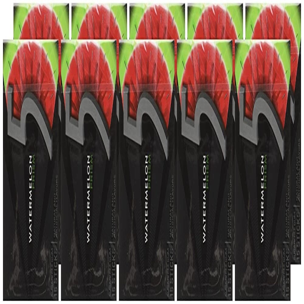 5 GUM Watermelon Prism Sugar Free Chewing Gum, 15 pieces (10 pack)