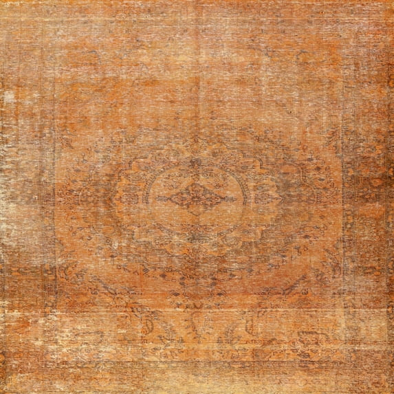 Ahgly Company Machine Washable Indoor Square Traditional Orange Area Rugs, 6' Square
