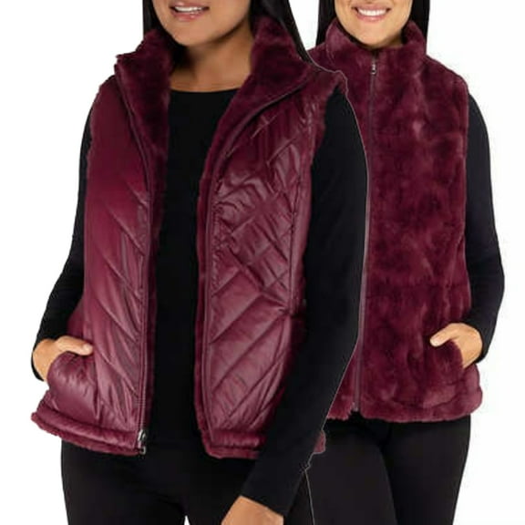 Nicole Miller Womens Faux Fur Exterior Reversible Vest