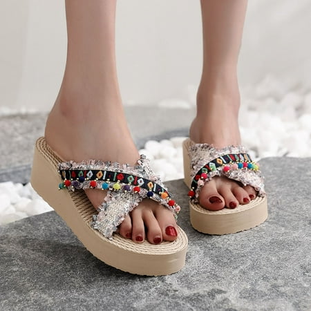 

Christmas Slippers Wear Fashion Shoes Shoes Heel Slope Outer Women s Beach Beads Thick Soled Women s Slipper