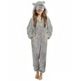 thumbnail image 2 of Cethrio Girls Winter Pajama Sets, One-piece Zipper Fleece Long Sleeve Sleepwear for Girl Gray Size 9-10 T, 2 of 6