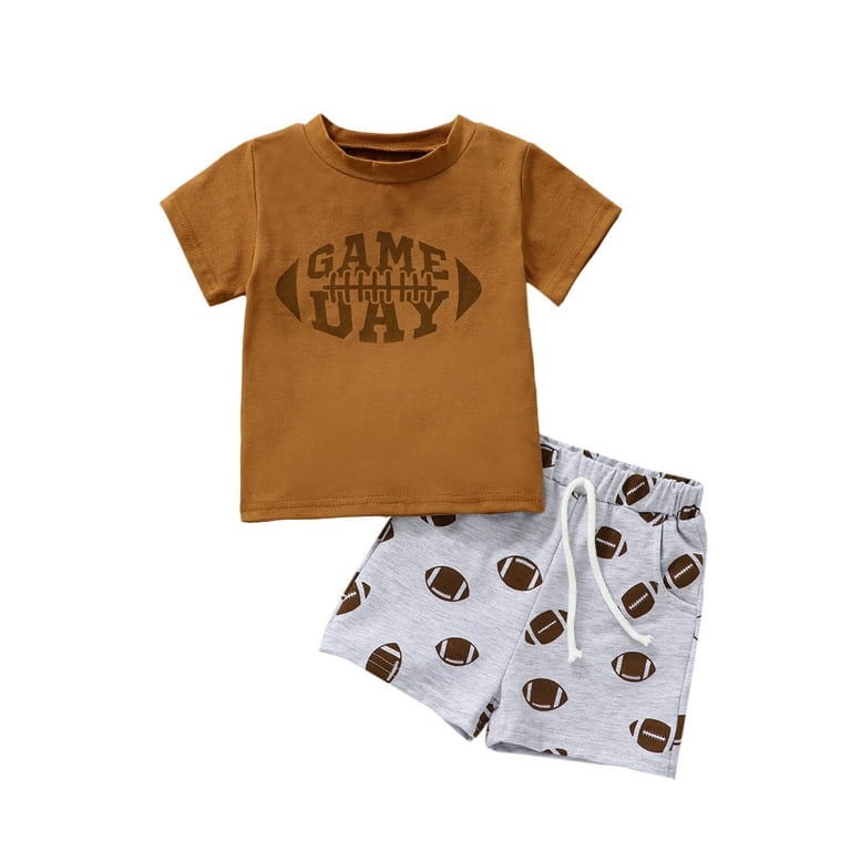 Baby Boy Football Outfit Set - Rugby Embroidery T-Shirt & Plaid Shorts