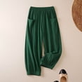 thumbnail image 2 of Casual Pants for Women Retro Plain Color Cotton Linen Loose Straight Leg Wide Leg Casual Pants Relaxed Fit, 2 of 3