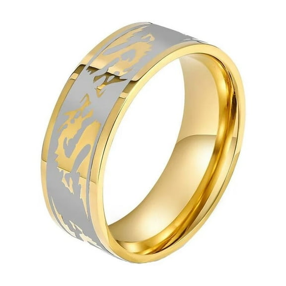 HIJONES Chinese Dragon Ring for Men Stainless Steel Hip Hop Statement Domineering Band Jewelry Gold Size 10