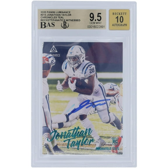 Jonathan Taylor Indianapolis Colts Autographed 2020 Panini Luminance Teal #215 Beckett Fanatics Witnessed Authenticated 9.5/10 Rookie Card - Fanatics Authentic Certified