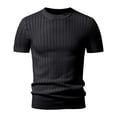 thumbnail image 4 of ZXLBBD Men's T-Shirts Ribbed Short Sleeve Knitted Sweater Solid Color Crew Neck Pullover Top Loose Fit Work Business Casual Outdoor T-Shirt,Black,4XL, 4 of 6
