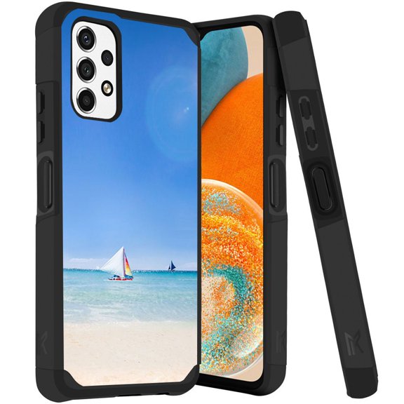 ANJ  Rugged Dual Layered Shockproof Slim Hybrid Case   Tempered Glass Cover Compatible with Samsung Galaxy A23 5G - Sail in Ocean