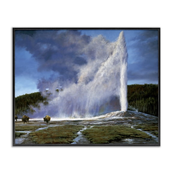 Stupell Industries Rustic Lodge Old Faithful Geyser Landscape Black Framed Giclee Art, 14 x 11, by Paco Young