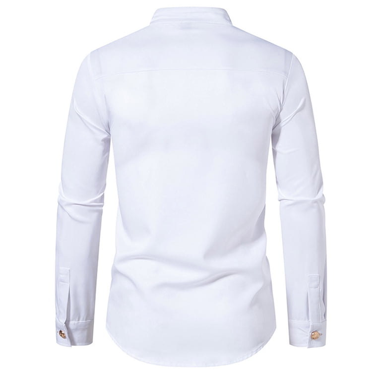 Njoeus Men's Banded Collar Double Breasted Dress Shirt Slim Fitted Long  Sleeve Mandarin Collar Party Shirt Suit - Walmart.com