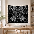 thumbnail image 5 of Black and silver lace bow with moth, pearls, roses, stars, Gothic lace illustration Style for Fans of celestial decor, Thoughtful Gift for Bedroom, living room, study, Tapestry Wall Hanging, 5 of 7