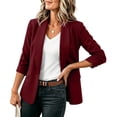 thumbnail image 2 of Ecqkame Womens Blazer Jackets Lightweight Three Quarter Sleeve Open Front Lapel Suit Coats Casual Daily Office Fit Outerwear Red S, 2 of 9