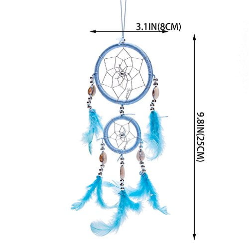 Traditional Blue Dream Catcher with Feathers Wall Car Hanging Ornament 13" 