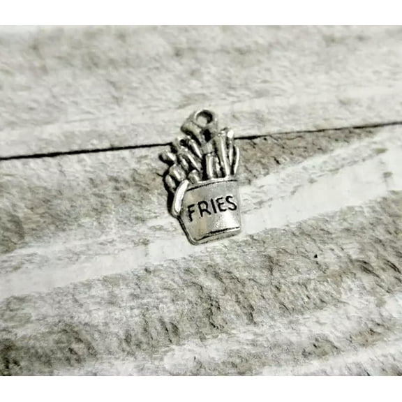 U8MO 2 French Fries Charms Antiqued Silver Fast Food Pendants Lot Unique Findings