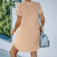 thumbnail image 3 of ZZwxWA 2025 Women's Summer T Shirt Dress Casual Round Neck Roll Up Short Sleeve Dresses Soft Comfy A Line Beach Sundress, 3 of 6
