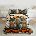 thumbnail image 2 of Manfei Spooky Halloween Castle Bedding Comforter Set,Funny Pumpkin Lantern Twin Comforter Sets,Black Bats Bedding Set For Teens,Luxury Bedroom Decor Reversible,2-Piece, 2 of 8