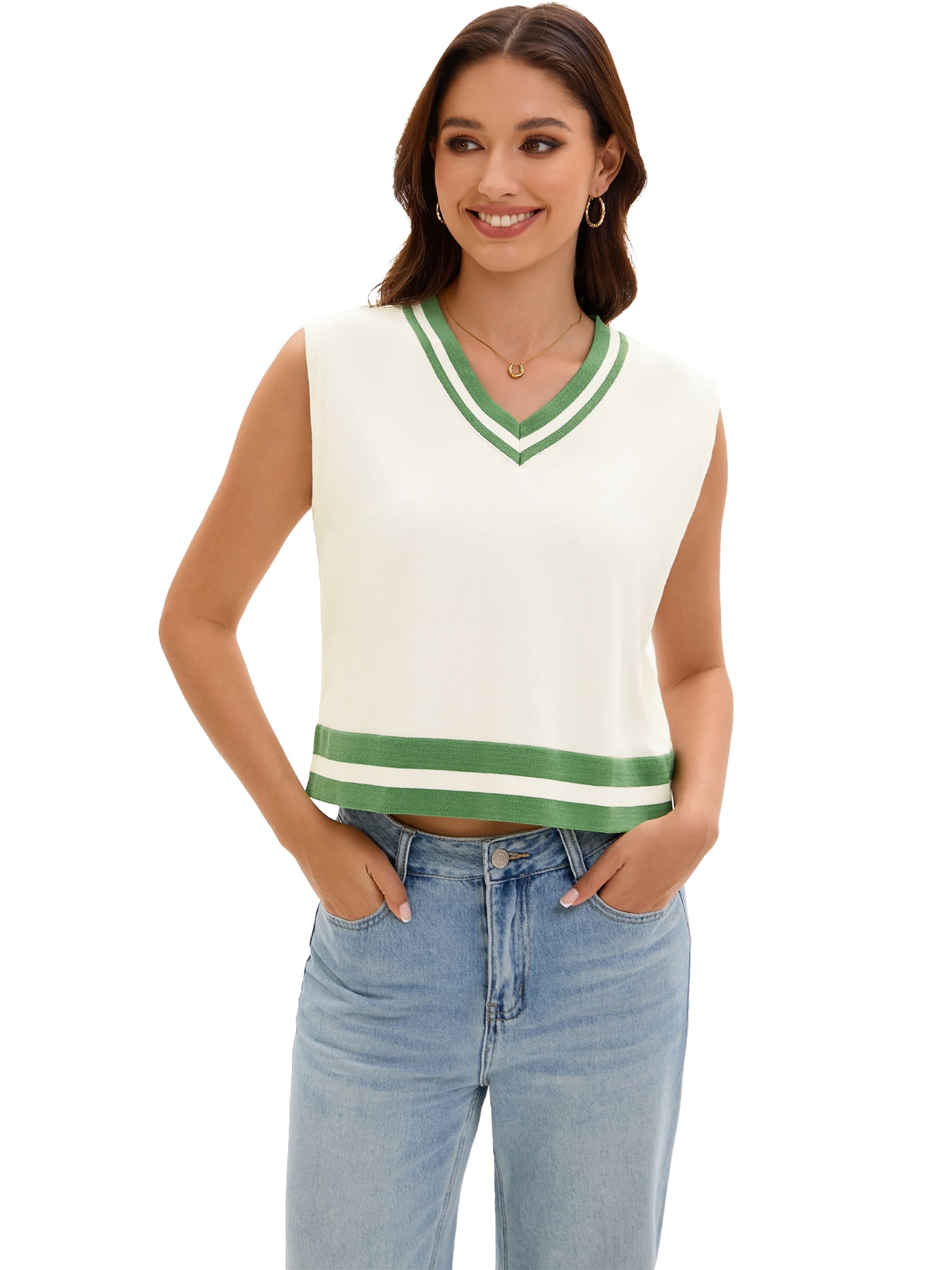 DARING DIVA Women's Cropped Sweater Vest Summer Tank Tops S Apricot Green