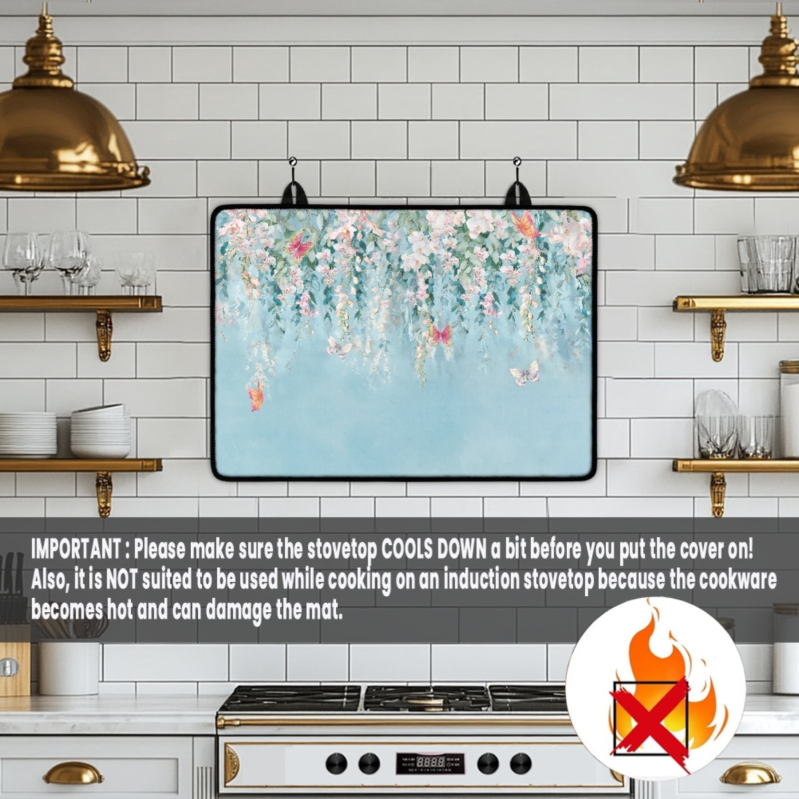 ZIATUBLE Stove Top Cover for Electric Stove Range Cover for Glass Ceramic Top Stove Flat Cooktop Protector Cover with Rubber Backing for Kitchen Decor, 29 x 21 Inch, Butterfly Flower Light Blue