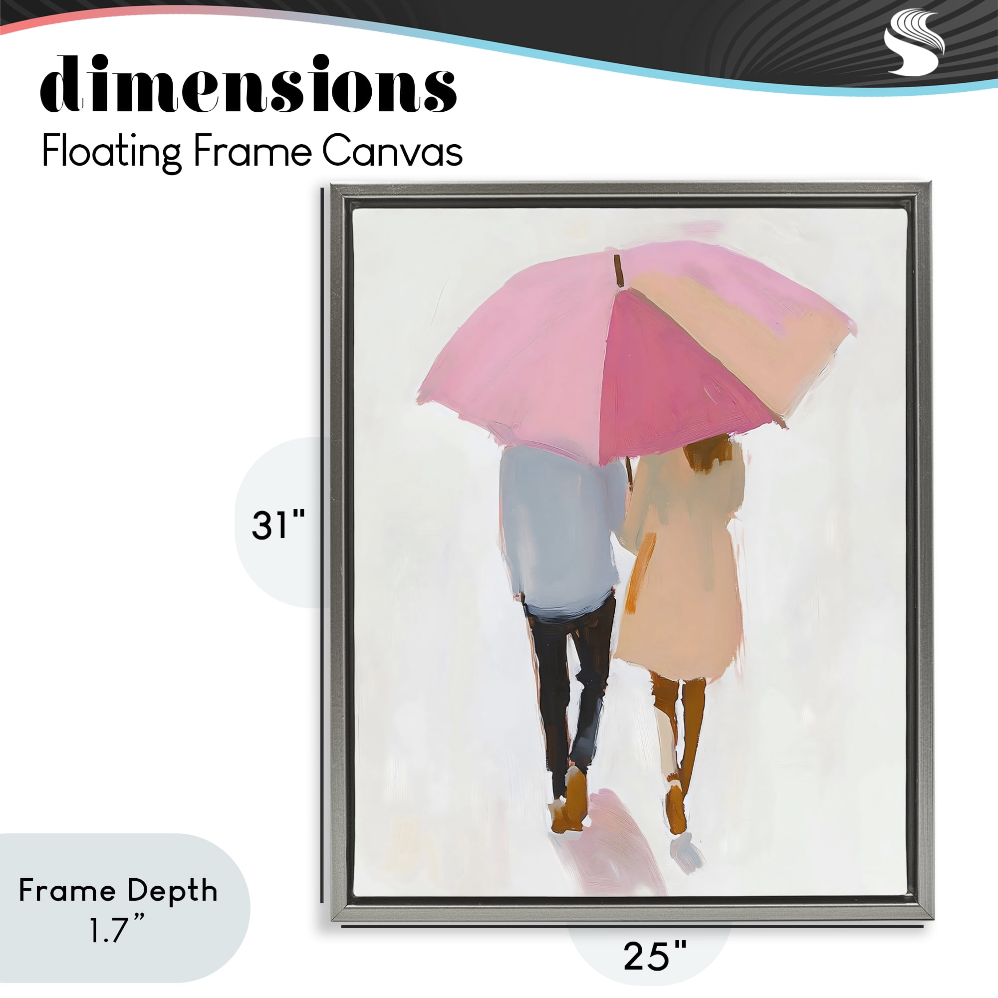 Stupell Industries Couple Stroll Under Umbrella Gray Framed Floater Canvas Wall Art, design by The Prints Vibe