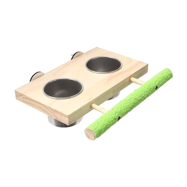 Comedero para pájaros de madera, decoración de jardín para jaula, plato de comida y agua, soporte para percha, cuenco para Doble tazón
