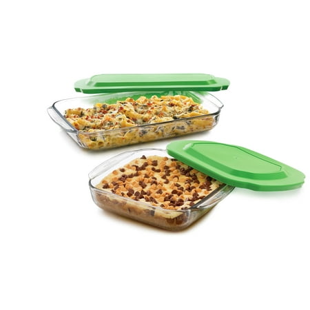 Green Bean Casserole Dish - Libbey Baker's Basics 2-Piece Glass Casserole Baking Dish Set with Plastic Lids