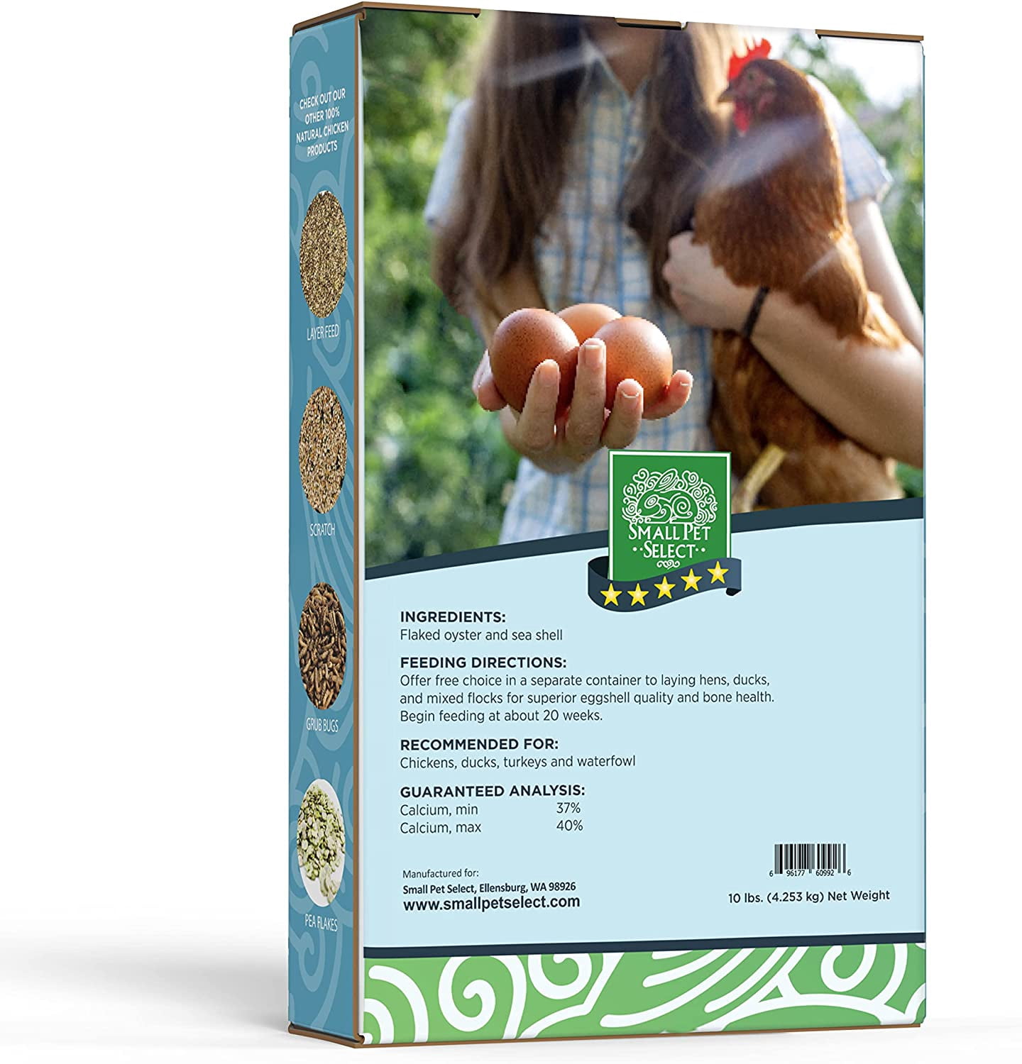 Small Pet Select Flaked Oyster and Seashell Mix - Calcium Supplement for Chickens & Ducks (10lb)