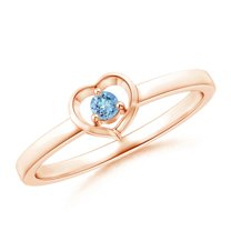 ANGARA Natural Floating Round Aquamarine Open Heart Promise Ring in 14K Rose Gold for Women (Size-2.5mm) | March Birthstone, Birthday, Anniversary, Jewelry Gift for Women | Natural Aquamarine Ring