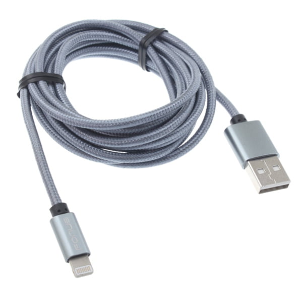 Braided USB Cable Charger Sync Wire 10ft Long Gray Cord [Supports Fast ...