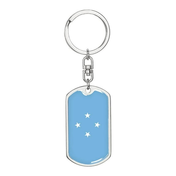 Micronesia Flag Keychain Dog Tag Stainless Steel or 18k Gold