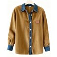 thumbnail image 6 of Otntypg Fashion Corduory Jackets for Women Casual Lapel Denim Patchwork Stitching Long Sleeve Shacket Shirts Lightweight Button Down Outwear Jacket Tops Khaki S, 6 of 6