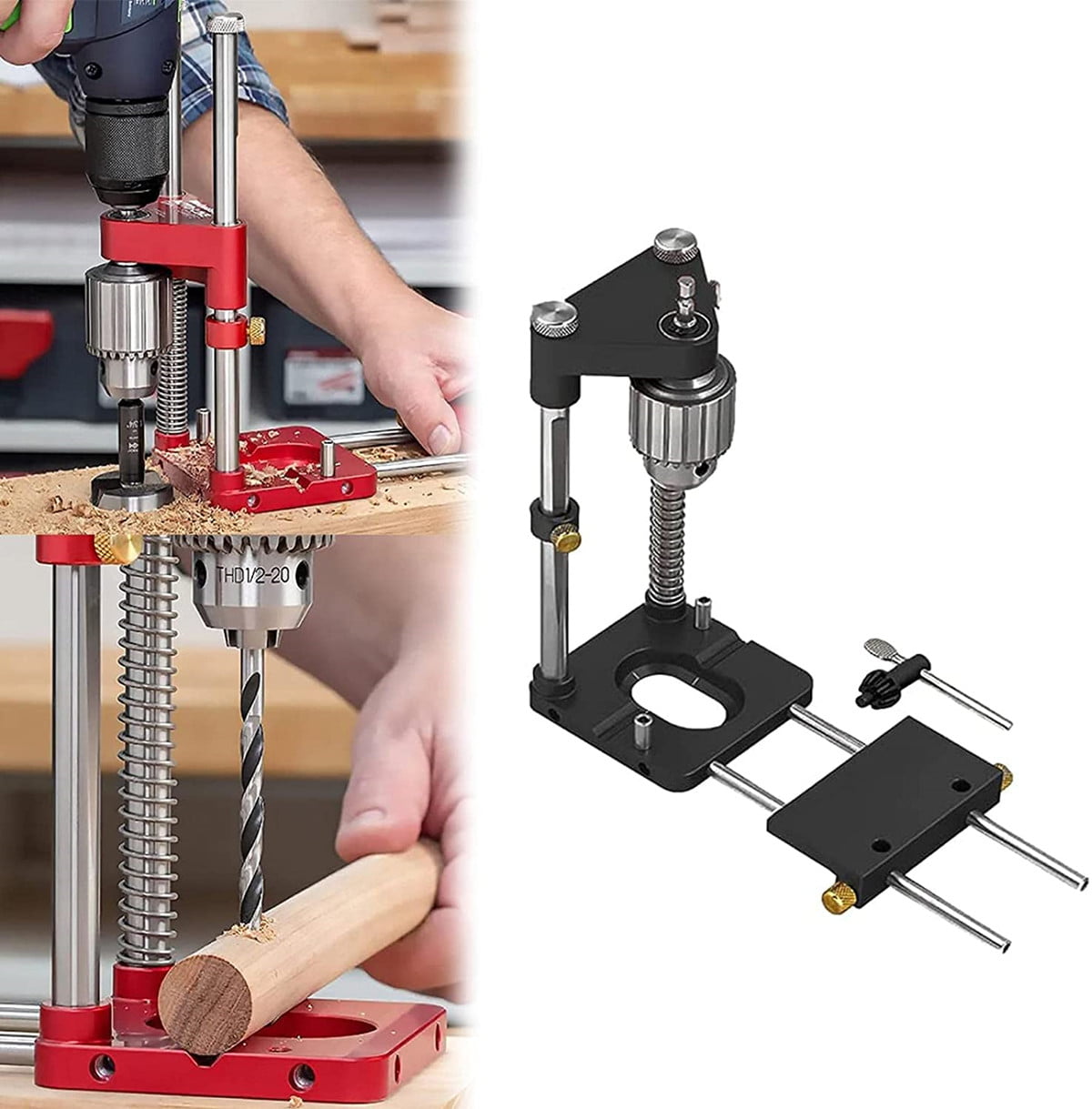 Woodworking Doweling Jig Kit Adjustable Woodworking Drill Locator High Speed Mini Bench Drill Press Machine Woodworking Drilling Locator Tool Kit