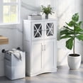 thumbnail image 5 of Bathroom Floor Storage Cabinet - Linen Floor Cabinet with Doors and Adjustable Shelves, Freestanding Side Storage Organizer for Bathroom, Living Room, Entryway, Kitchen Storage Unit (White), 5 of 7
