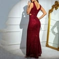 thumbnail image 5 of LYEAA Winter Formal Dresses for Women Sleeveless V Neck Glitter Sequin Mesh Maxi Dress Elegant Dress Slit Solid Color Evening Gown Cocktail Dress Fashion Club Dress Dress Red L, 5 of 5
