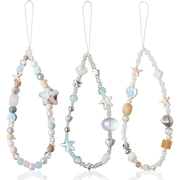 Janinka 3 Pcs Beaded Camera Wrist Strap Set Cute Ocean Shell Digital Camera Charm Lanyard Phone Charms Strap Accessories for Women Phone Bag Keychain Gifts