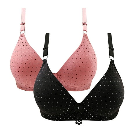 Munlar Womens Bra Adjustable Strap Wire-Free Breathable Comfortable Everyday Bra Pink 2 PC Push-Up Basic Bra 40/90