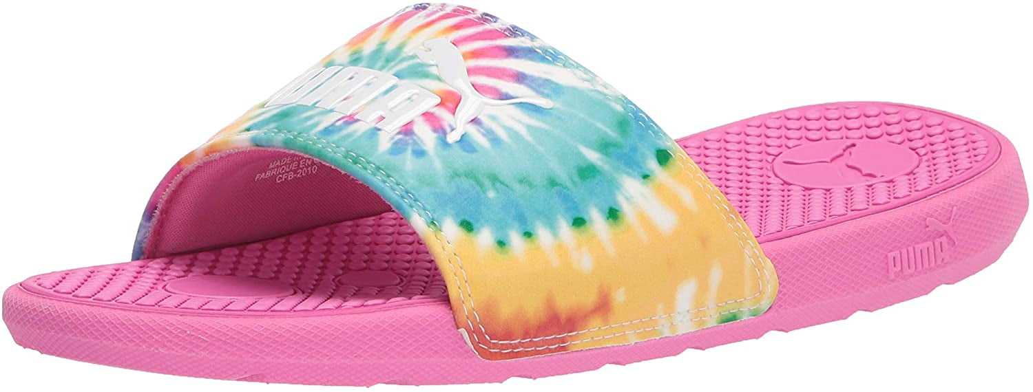 puma cool cat slides tie dye