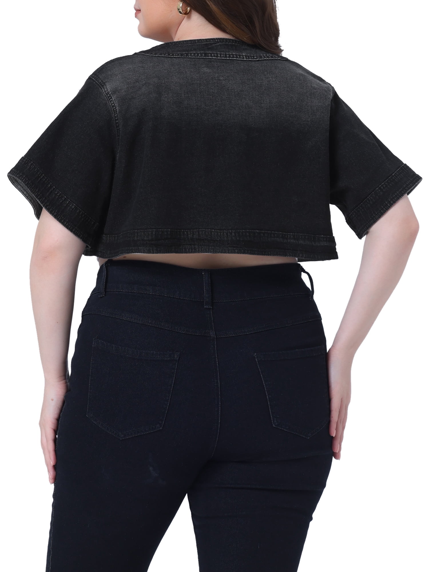 DARING DIVA Women's Plus Size Cardigan Short Crop Jean Jacket Shrug 3X Black
