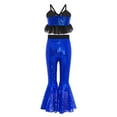 thumbnail image 2 of Miutii Kids Girls Jazz Dance Outfits Tulle Ruffle Camisole Top with Bell-Bottom Pants Sequins Ballroom Dancewear Blue 16, 2 of 7