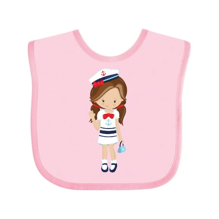 

Inktastic Boat Captain Skipper Cute Girl Brown Hair Gift Baby Girl Bib