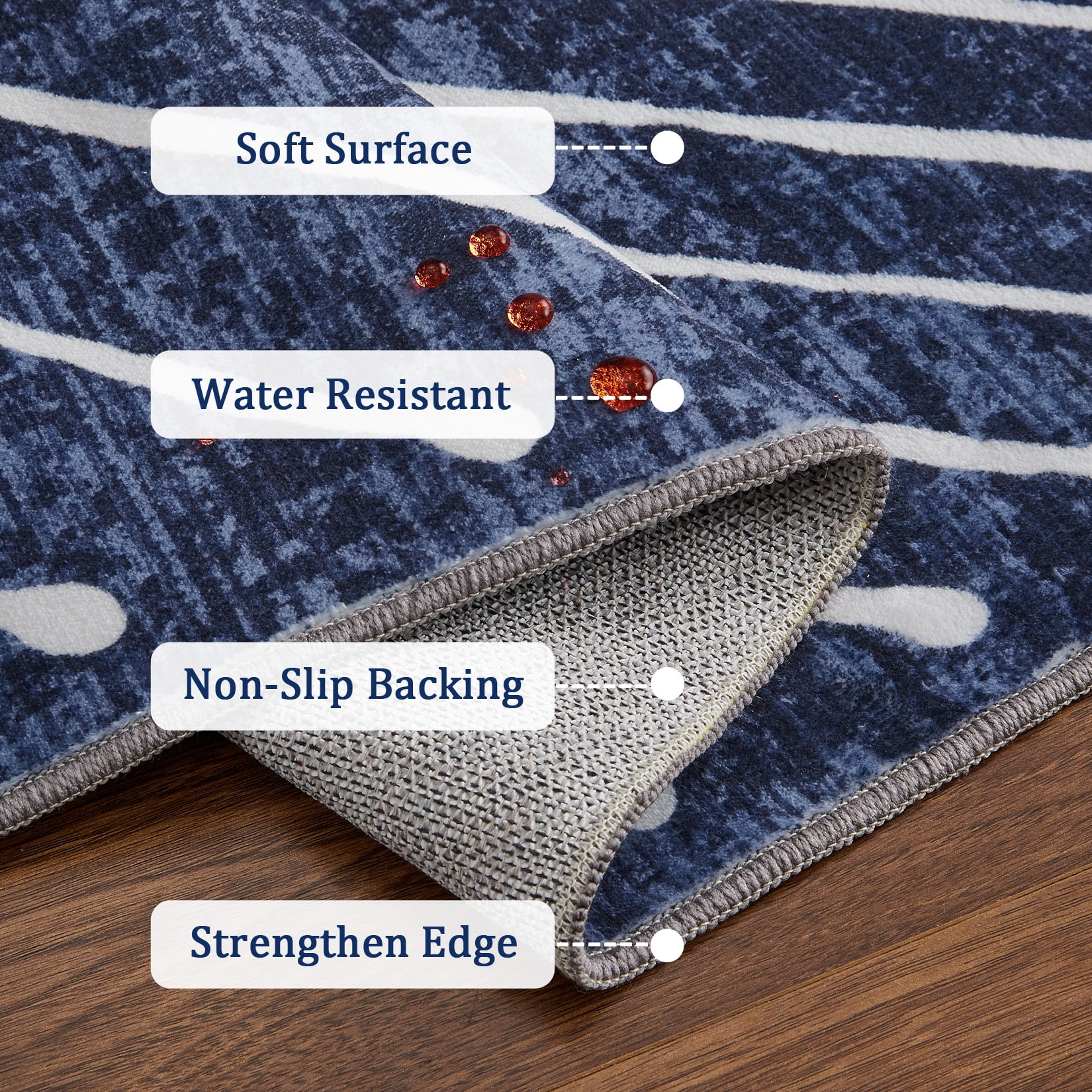 HIWEAVER Modern Geometric Striped Non Slip Runner Washable 2' x 6' Throw Rug for Hallway Enterway Neutral Indoor Navy Carpet