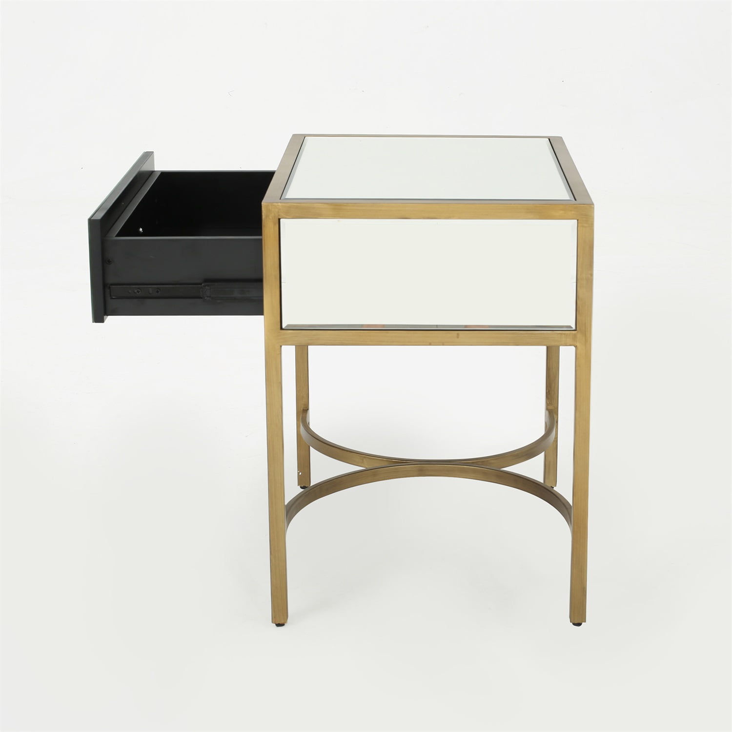 Kadyn Modern Mirrored Side Table, Iron End Table with Drawer, Bedside Table for Bedroom, Gold